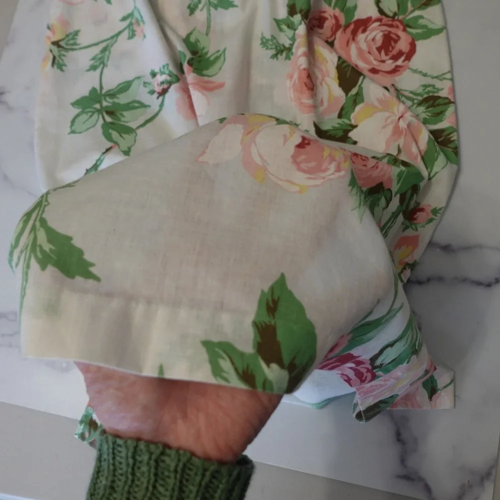 Vtg 90s Rose Print Midi Skirt Women 13 White Floral High Rise Pencil Shabby Chic